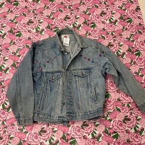 Blue Denim Jacket with Colorful Accents